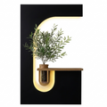 Eclipse Modern Black LED Wall Art Panel – Illuminated Decorative Sconce with Floating Plant Shelf