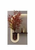 Zenith Arch LED Backlit Wall Panel – Modern Textured Plaque with Floating Shelf & Vase