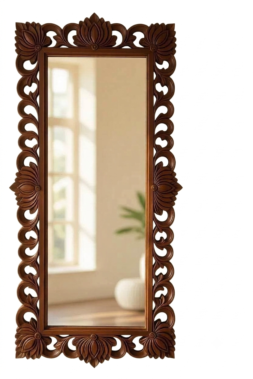 Traditional Heritage Carved Wooden Mirror Frame | Luxury Floral Wall Art