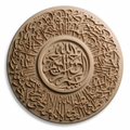 Round Islamic Wall Art – 3D Carved Arabic Calligraphy Wooden Panel for Home Decor