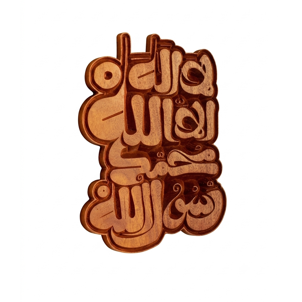 3D Wooden Kalima Shahada Wall Art – Carved Arabic Calligraphy Islamic Home Decor Plaque