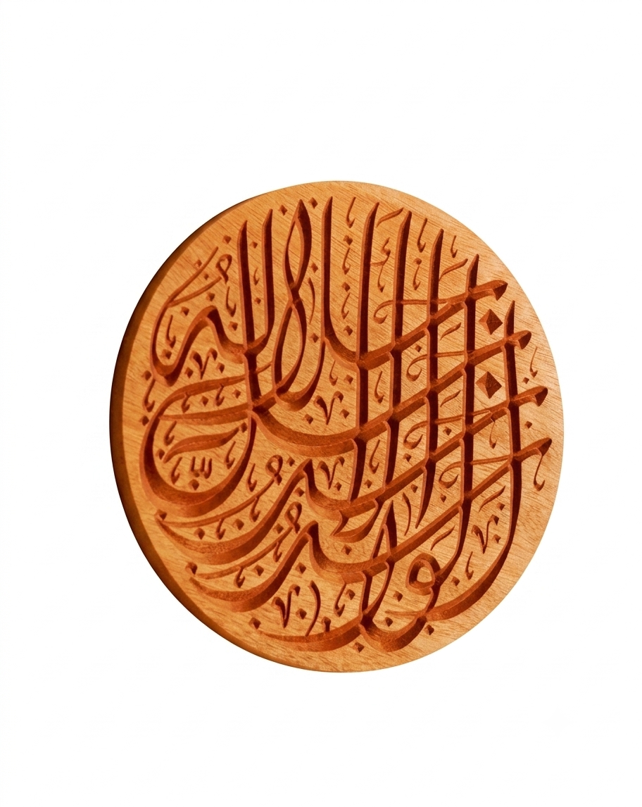 Premium Kalima Tayyaba Circular Wooden Wall Art – 3D Carved Arabic Calligraphy Round Medallion