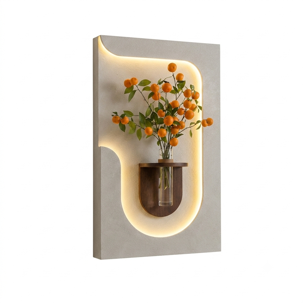 Aura Modern LED Wall Art Panel – Illuminated Decorative Sconce with Built-in Planter Vase