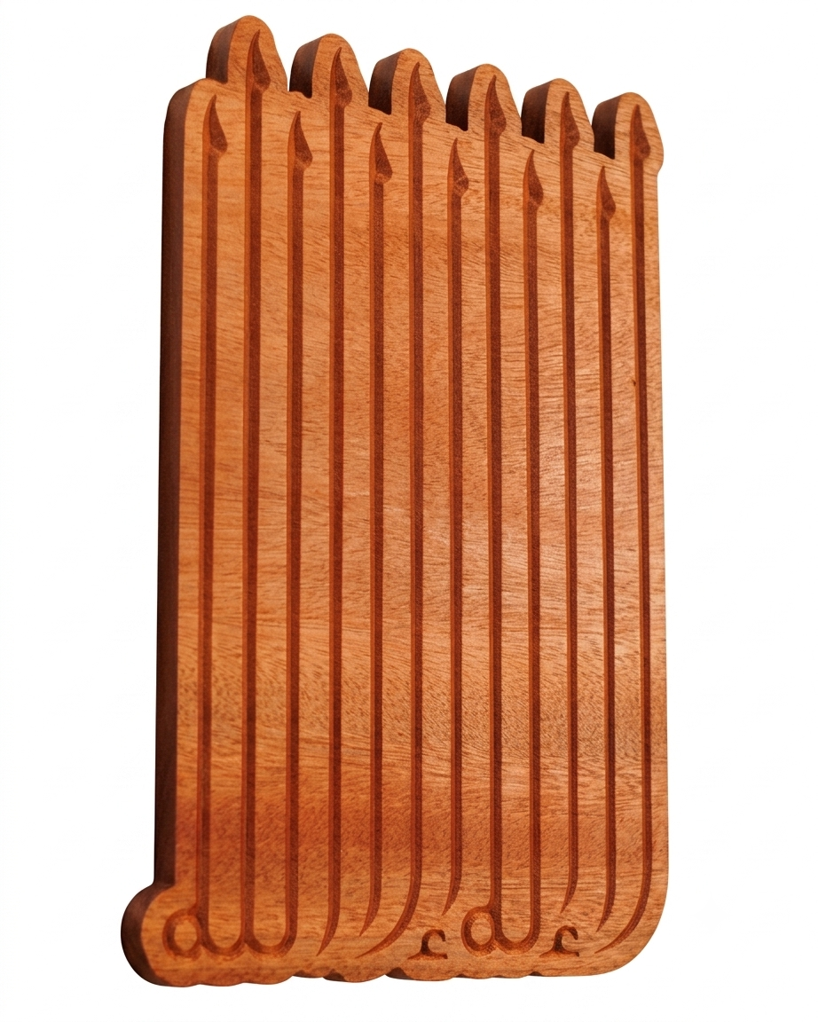Modern Linear Allah Wooden Wall Art – Repeating 3D Arabic Calligraphy Vertical Panel