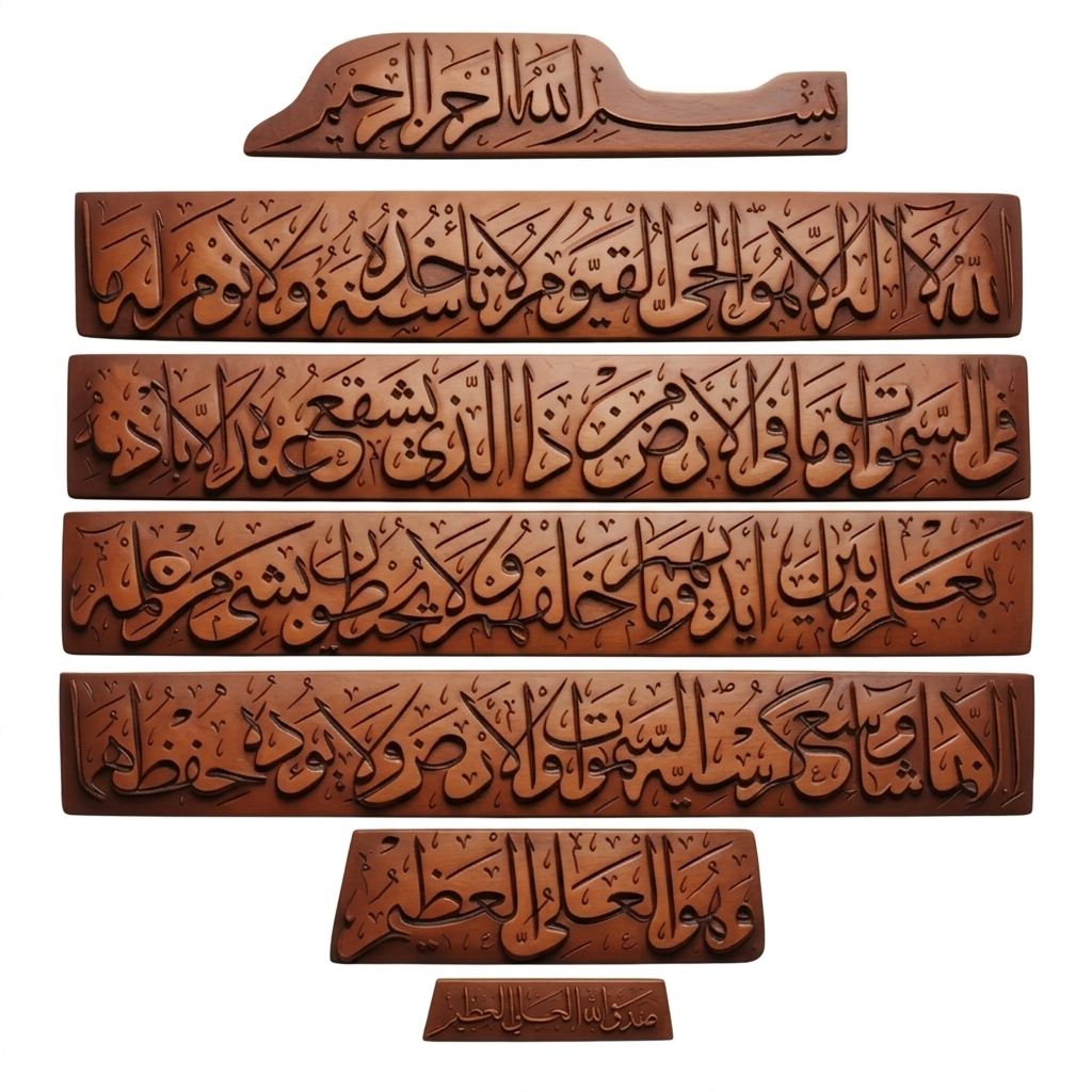 Ayatul Kursi Complete 3D Wooden Wall Art Set – Handcrafted Arabic Calligraphy Panel Set (7-Piece)