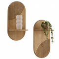 Nordic Fluted Oval Wooden Wall Shelves – Japandi Style Floating Plant Sconces (Set of 2)